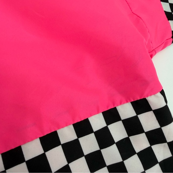 Orange Kiss Windbreaker Womens M Hot Pink Pullover Retro Checkerboard Hoodie Top - Picture 9 of 10